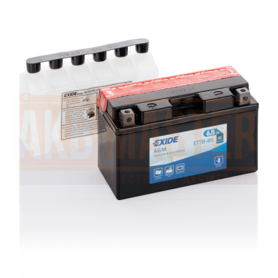Аккумулятор для мототехники 6,5 Ач L+, EXIDE AGM-Dry Technology ET7B-BS
