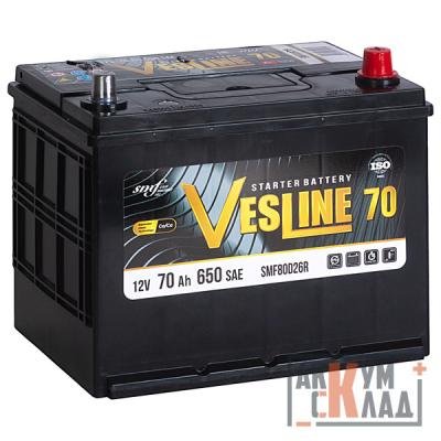 Аккумулятор 6СТ-70 VL(0), о.п., R+, VESLINE ASIA SMF80D26R борт