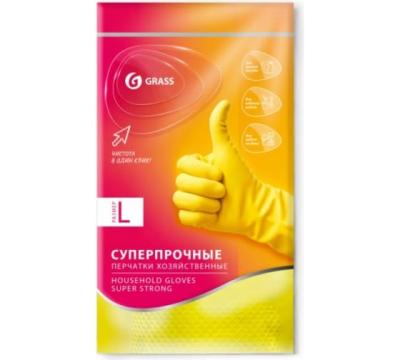 Перчатки хозяйственные латексные. Суперпрочные. Желтые. Размер L GRASS